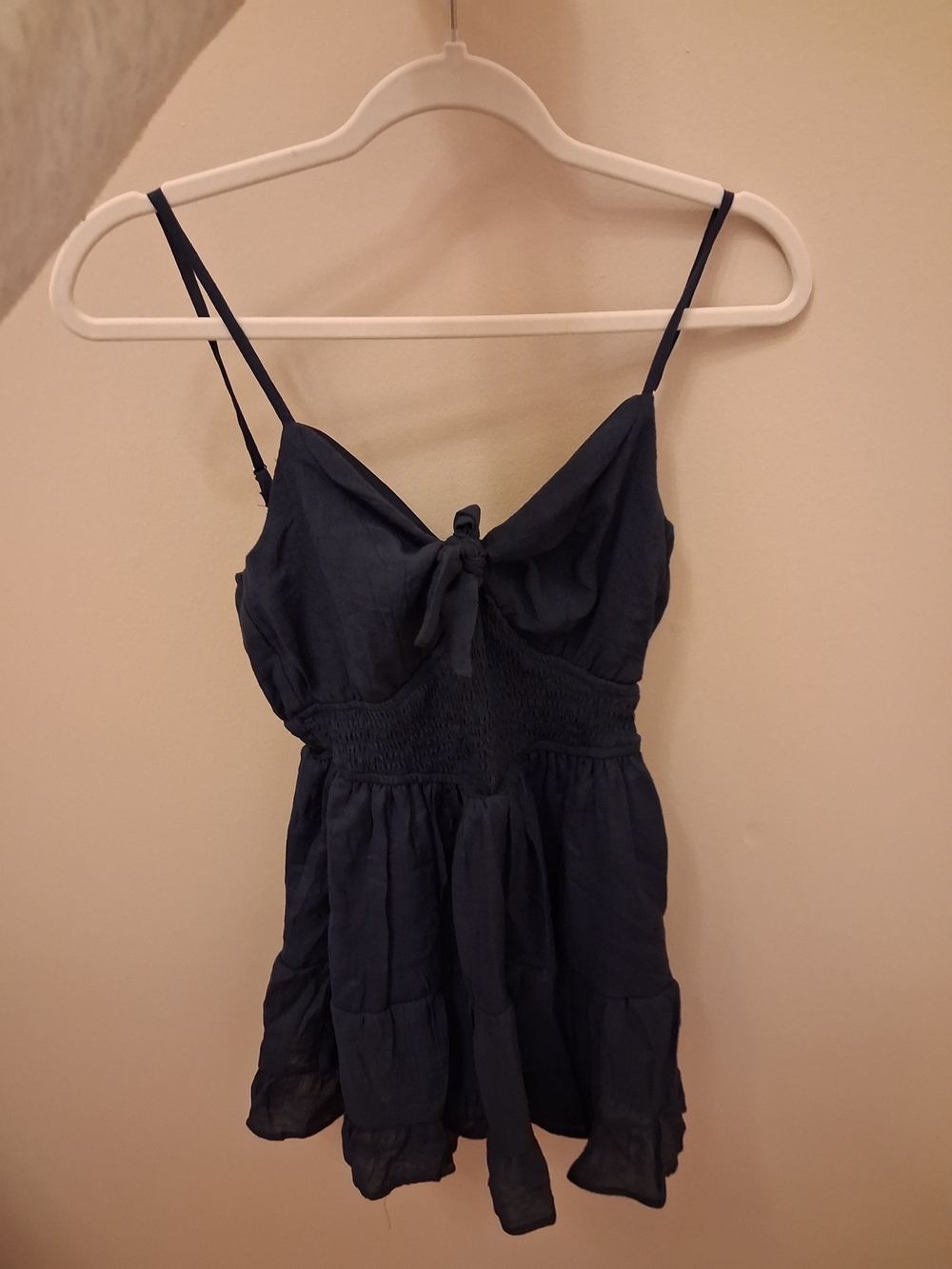 Navy Tie-Front Spaghetti Strap Dress